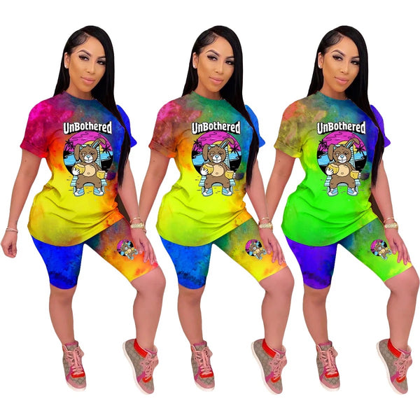 Unbothered Cartoon Printed Tie Dye Short Set-Yellow