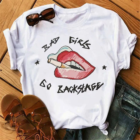 Bad Girls Go Backstage lips T-Shirt for women