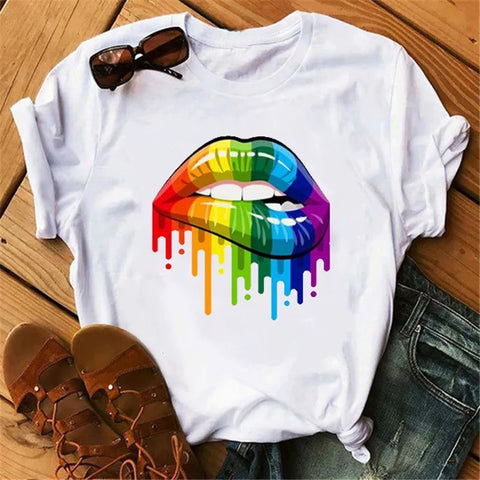 Rainbow Dripping lips T-Shirt for women